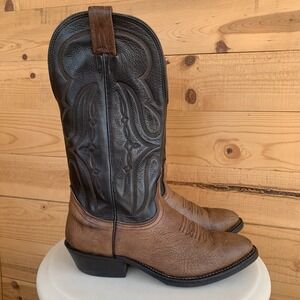 Nocona‎ Mens 7EEE Bullhide Cowboy Boots Brown Black Contrast Western Stitch EUC